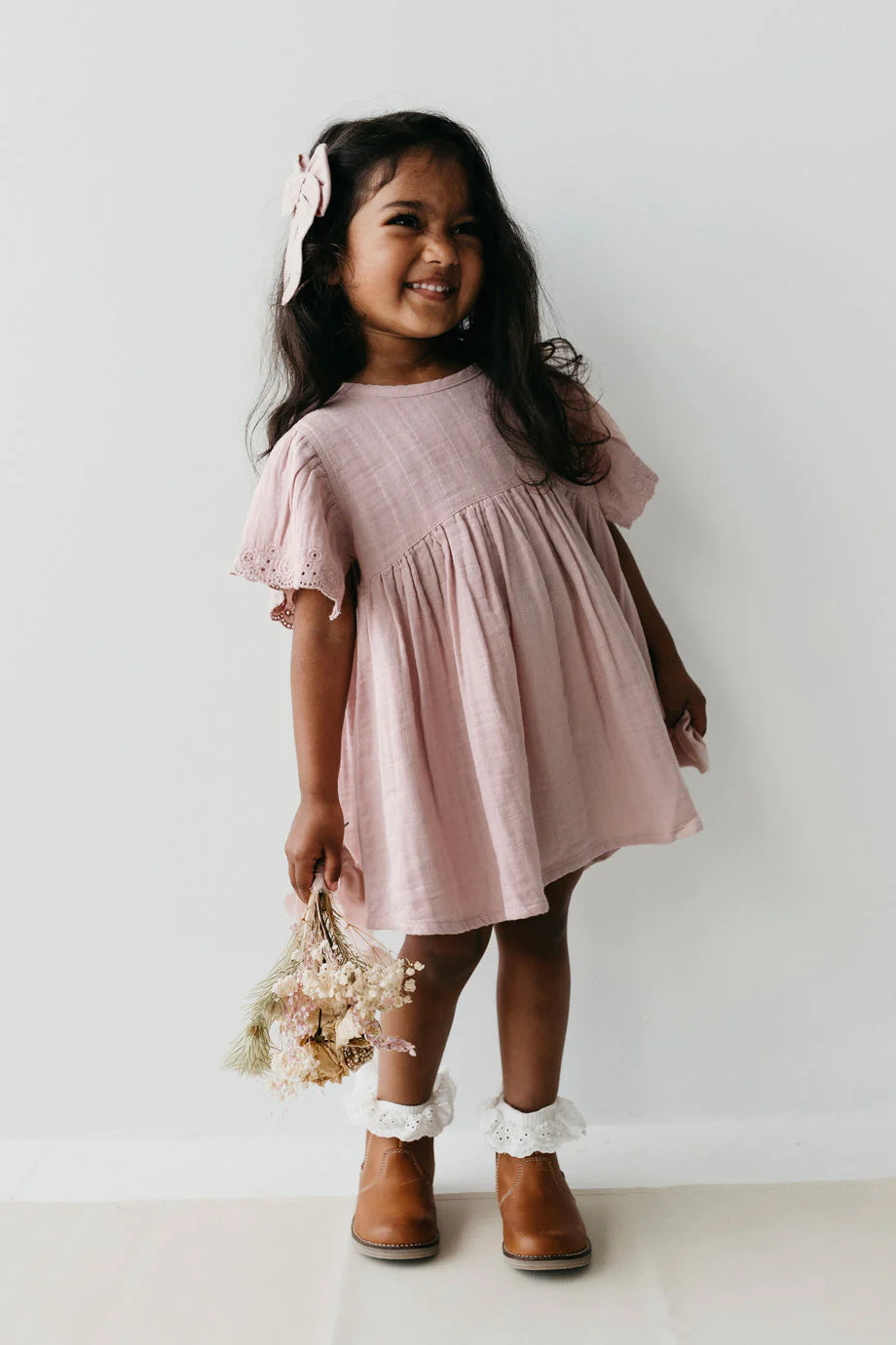 Organic Cotton Muslin Phillipa Dress - Powder Pink