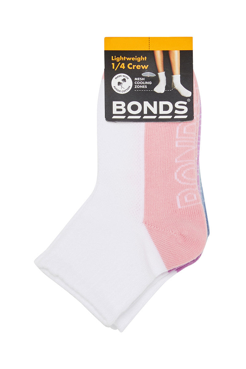 Kids Logo Light Quarter Crew Socks 4 Pack - Pink
