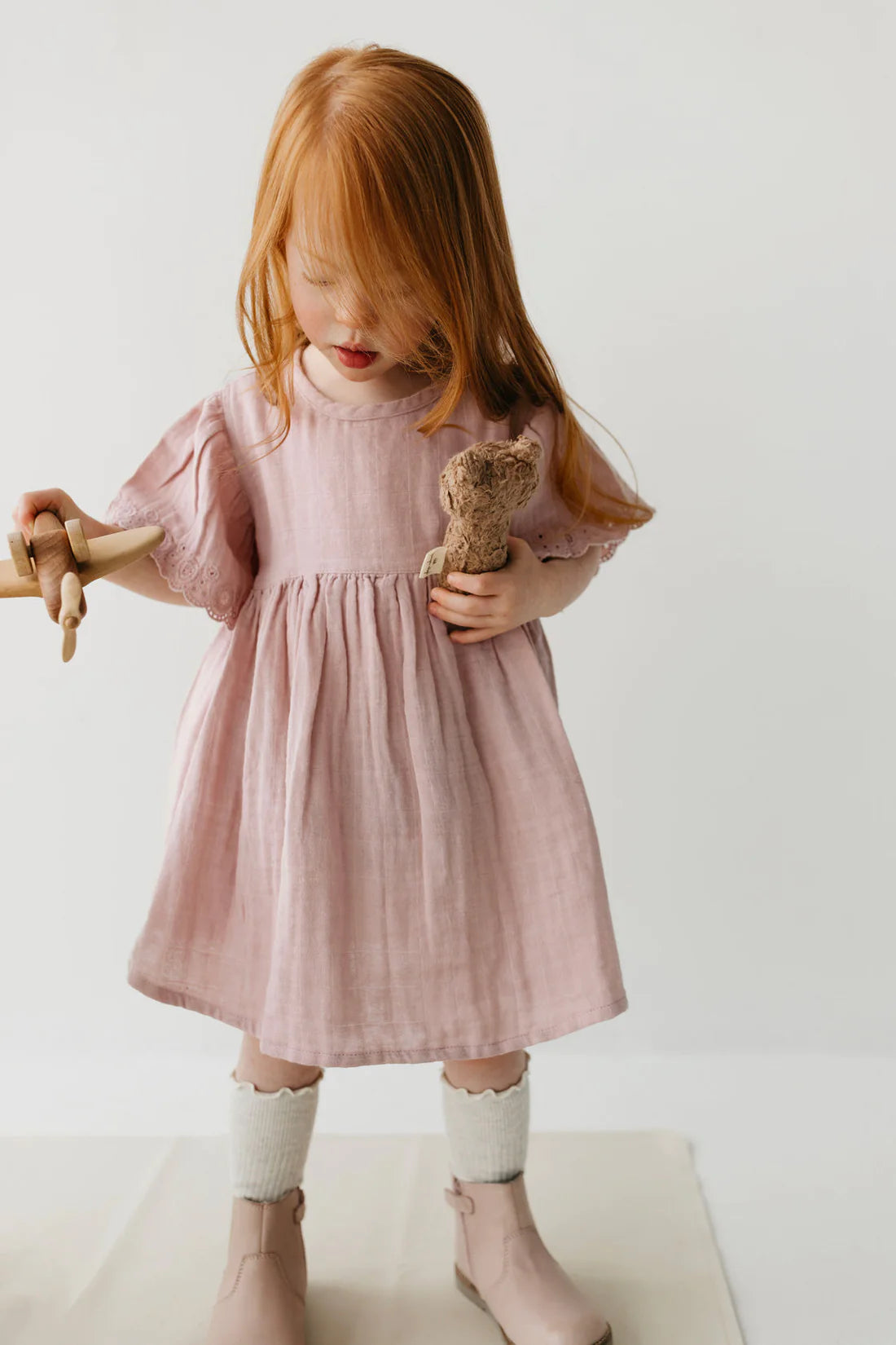 Organic Cotton Muslin Phillipa Dress - Powder Pink