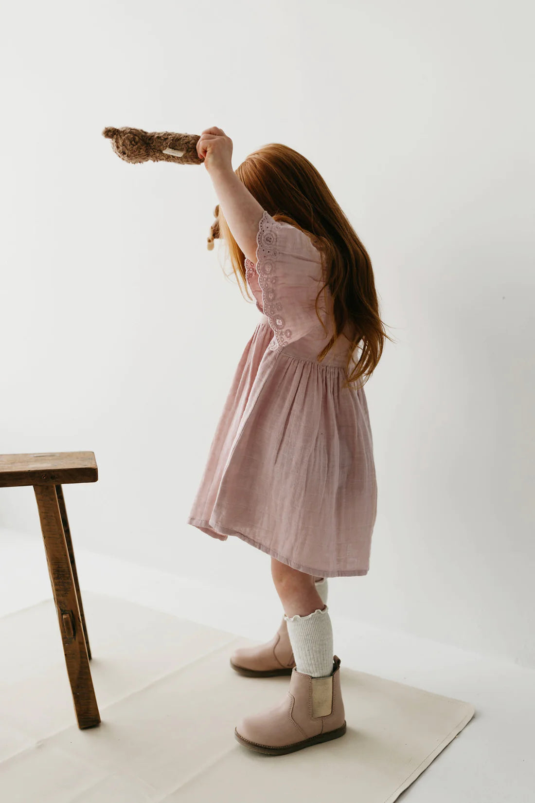 Organic Cotton Muslin Phillipa Dress - Powder Pink
