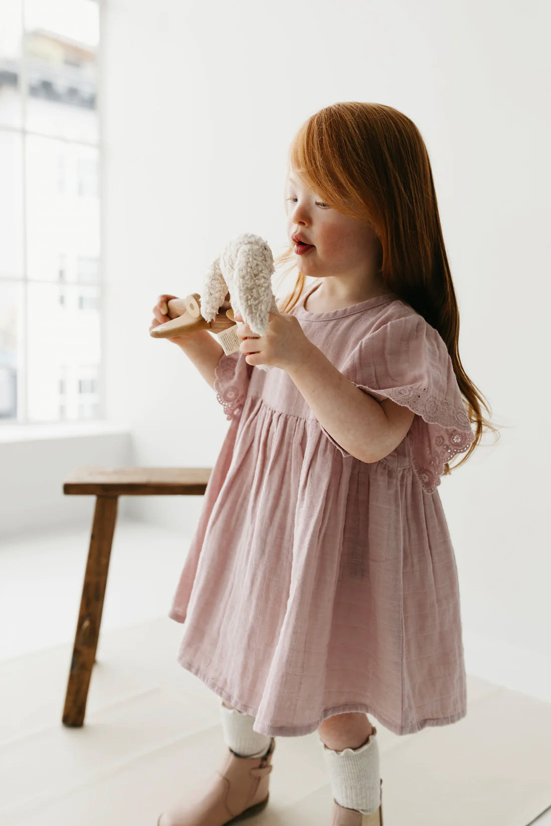 Organic Cotton Muslin Phillipa Dress - Powder Pink