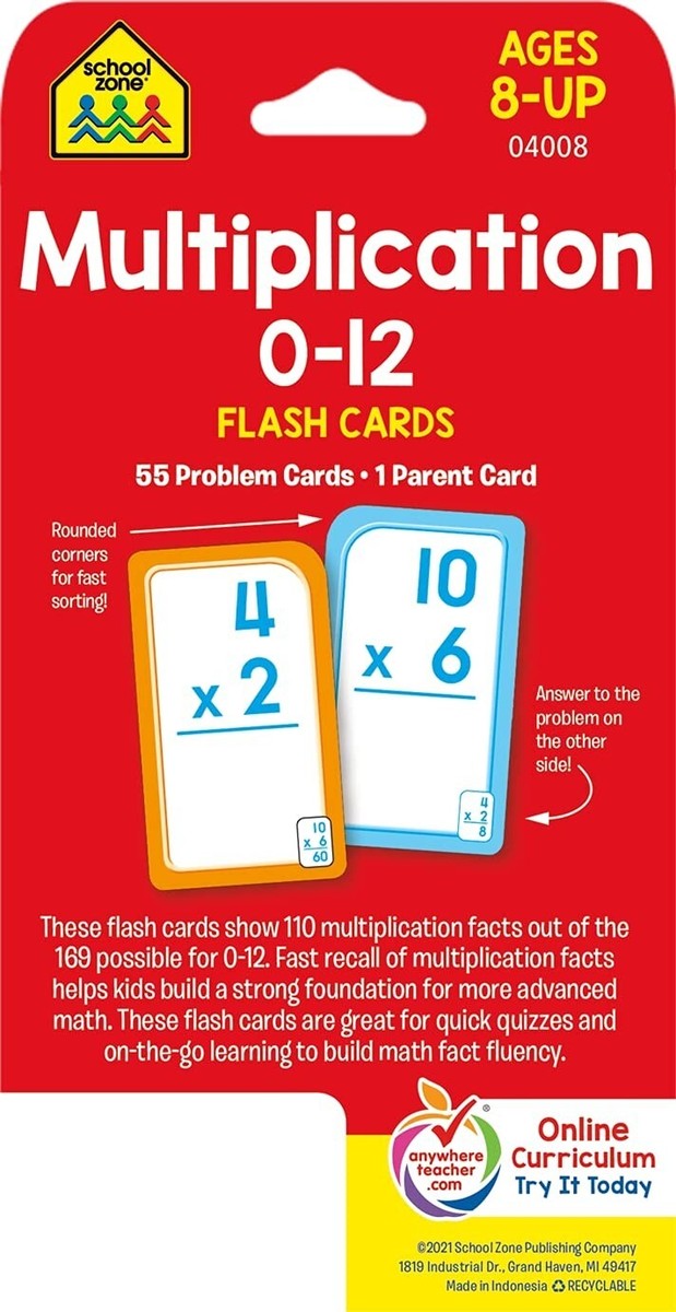 School Zone Multiplication 0-12 Flash Cards