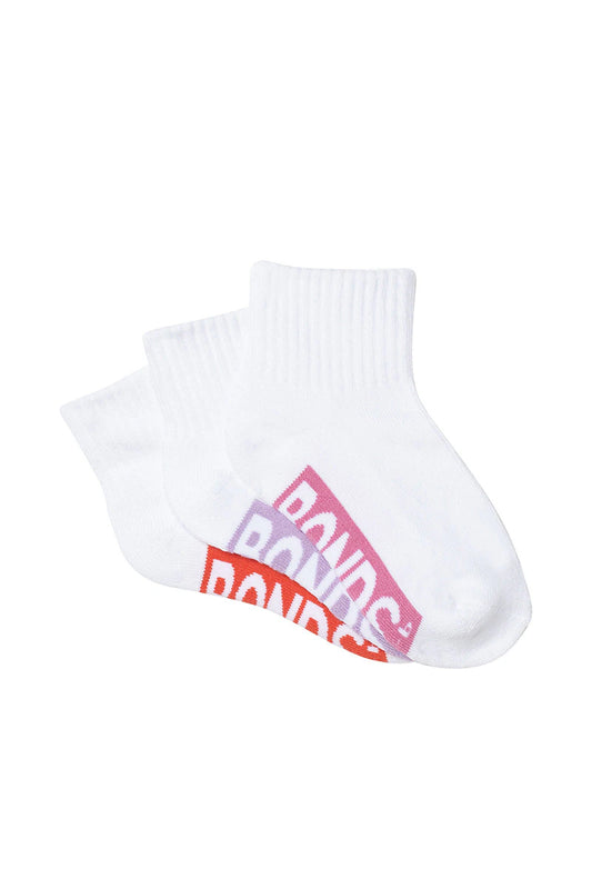 Kids Logo Cushioned Quarter Crew Socks 3 Pack