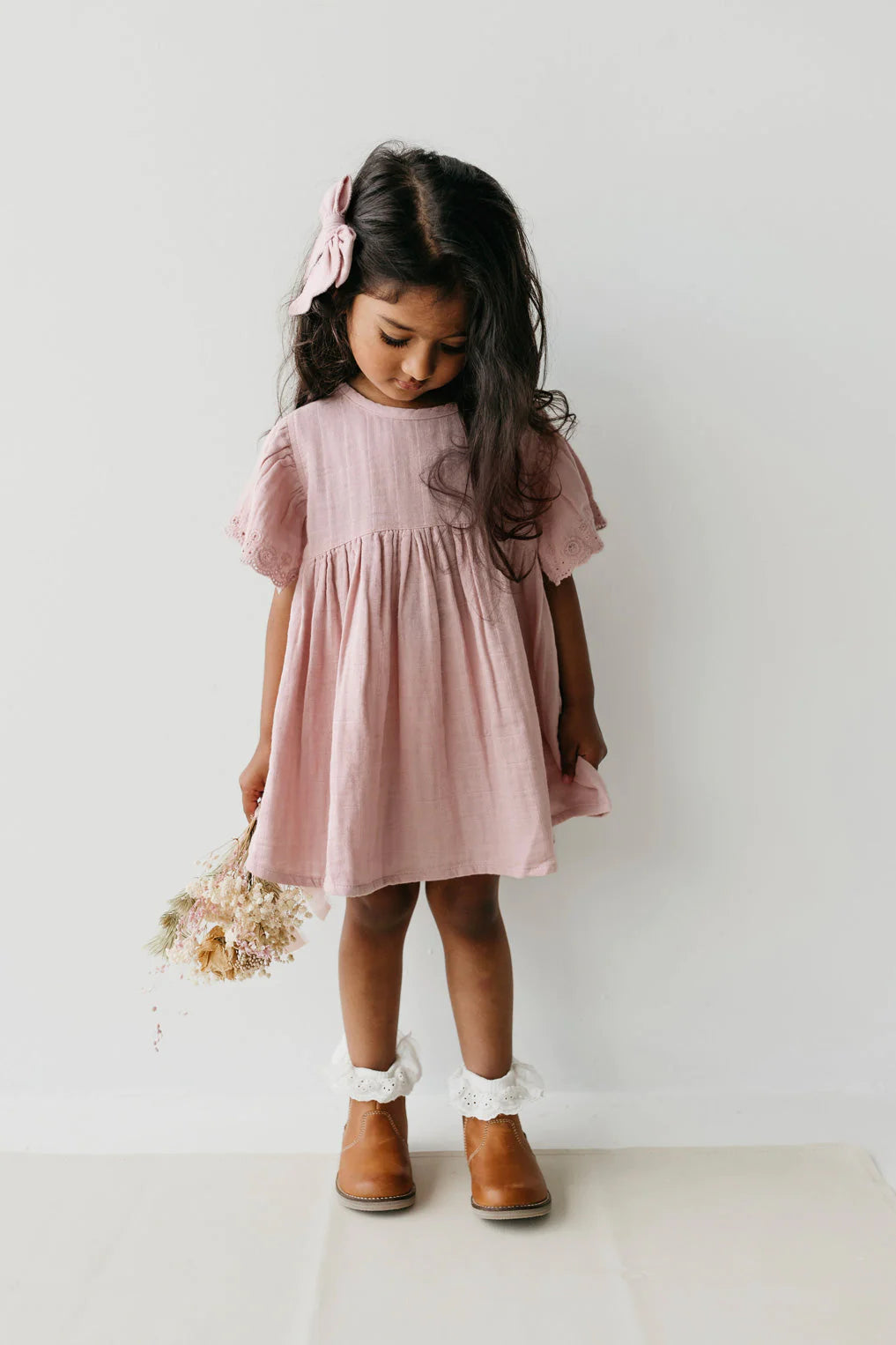 Organic Cotton Muslin Phillipa Dress - Powder Pink