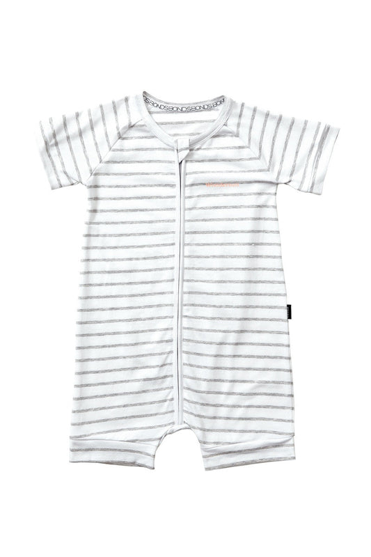 bonds short sleeve zip wondersuit romper - new grey marle & white stripe