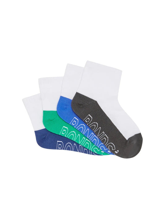 Kids Logo Light Quarter Crew Socks 4 Pack